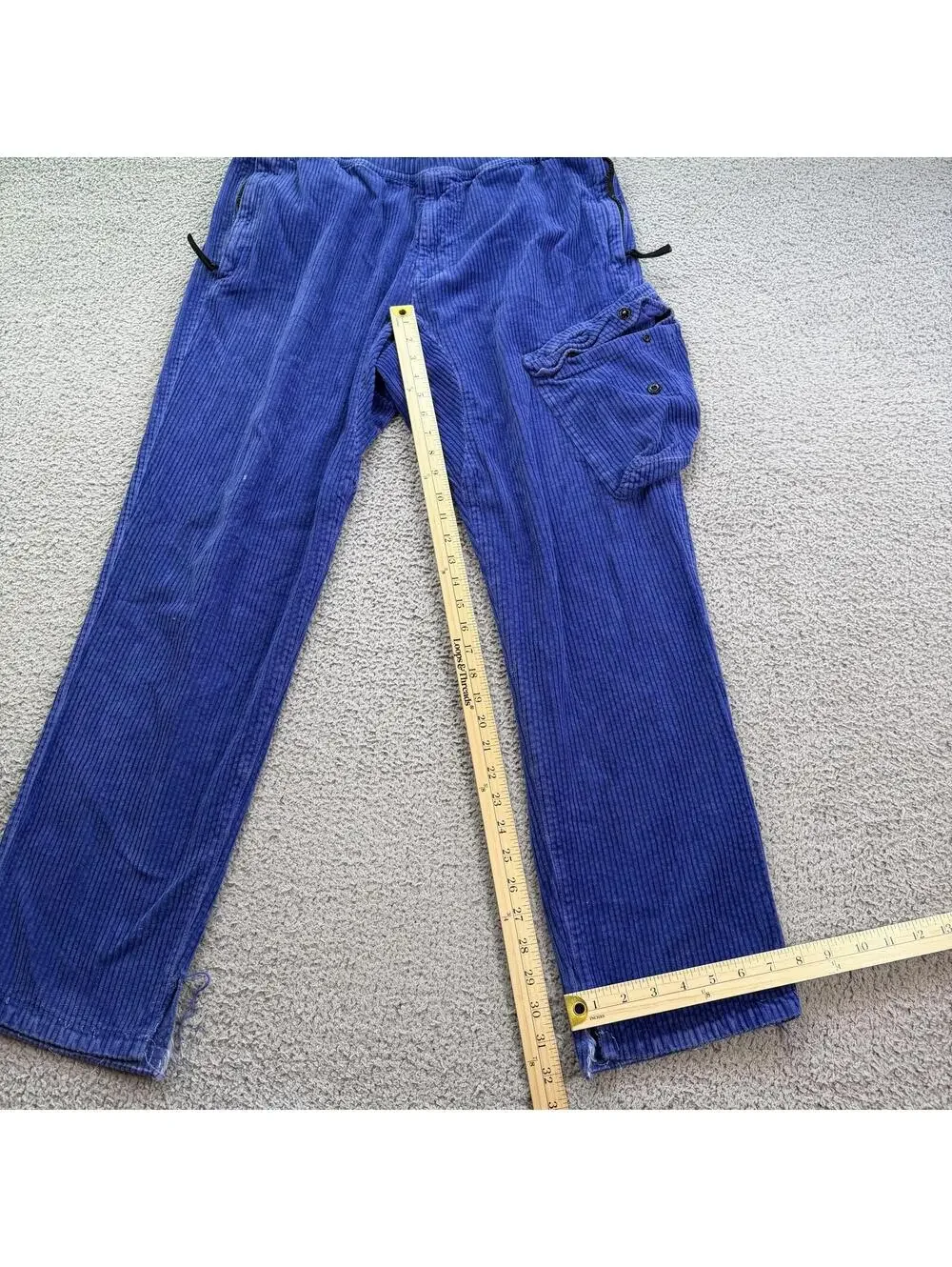 Stone Island Blue Corduroy Cargo Pants W38 Drawstring Wide Wale Made In Romania